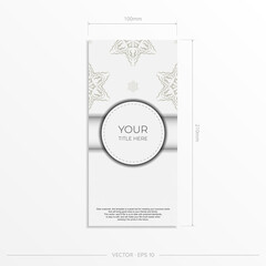 Vector Preparation of invitation card with dewy ornament. Stylish Ready-to-Print White Color Postcard Design with Vintage