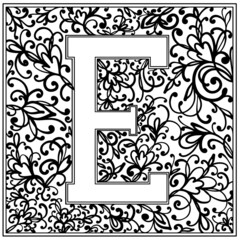 Alphabet. The letter E. Coloring. Vector