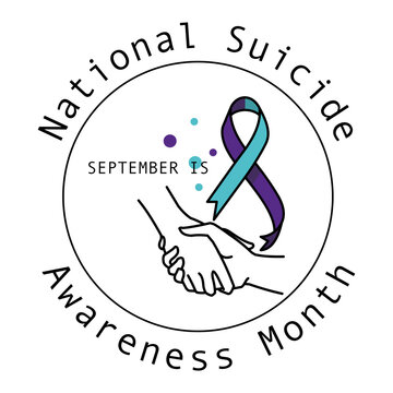 September is suicide prevention awareness month text with teal purple ribbon for suicide prevention or awareness. Flat style illustration. 