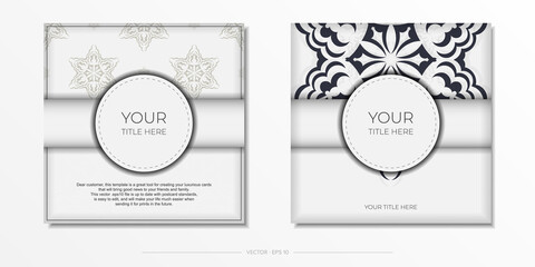 Vector invitation card with dewy patterns.Stylish ready-to-print design for greeting card in white with monograms