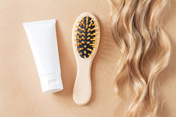 Blonde hair comb brush care product top view