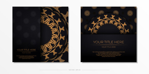 Fototapeta na wymiar Stylish Template for print design postcards in black color with Greek ornaments. Preparing an invitation with dewy patterns.