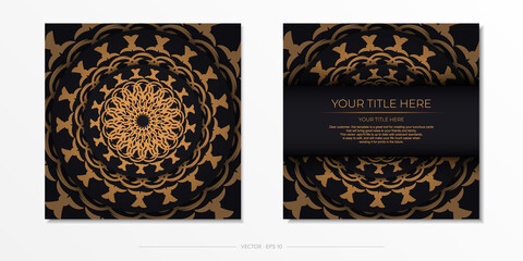 Stylish postcard design in black with Greek ornaments. Stylish invitation with dewy patterns.