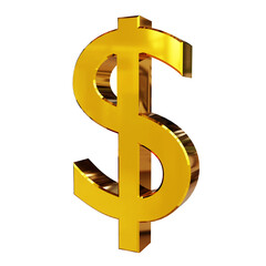 Golden Dollar currency sign isolated on white background. 3D illustration.