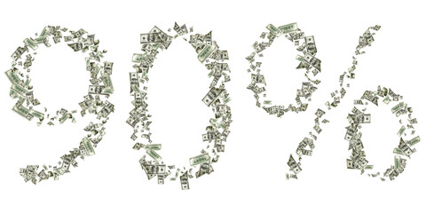 Money falling number 90. American money. Washington American cash, usd background.