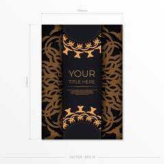 Stylish vector Template for print design postcards in black color with Greek patterns. Preparing an invitation with a dewy ornament.