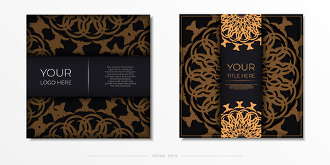 Invitation card template with dewy ornament. Stylish Ready-to-Print Postcard Design in Black with Greek