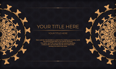 Template for design printable invitation card with vintage patterns. Black vector banner with luxury greek ornaments and place for your text.