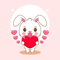 Cute rabbit character holding love cartoon illustration