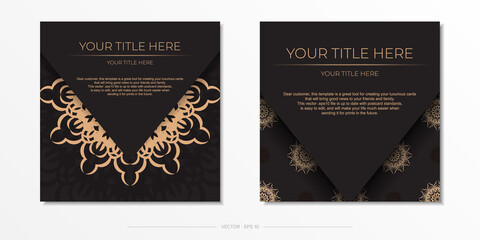 Stylish Ready-to-print postcard design in black with Greek ornaments. Invitation card template with vintage patterns.