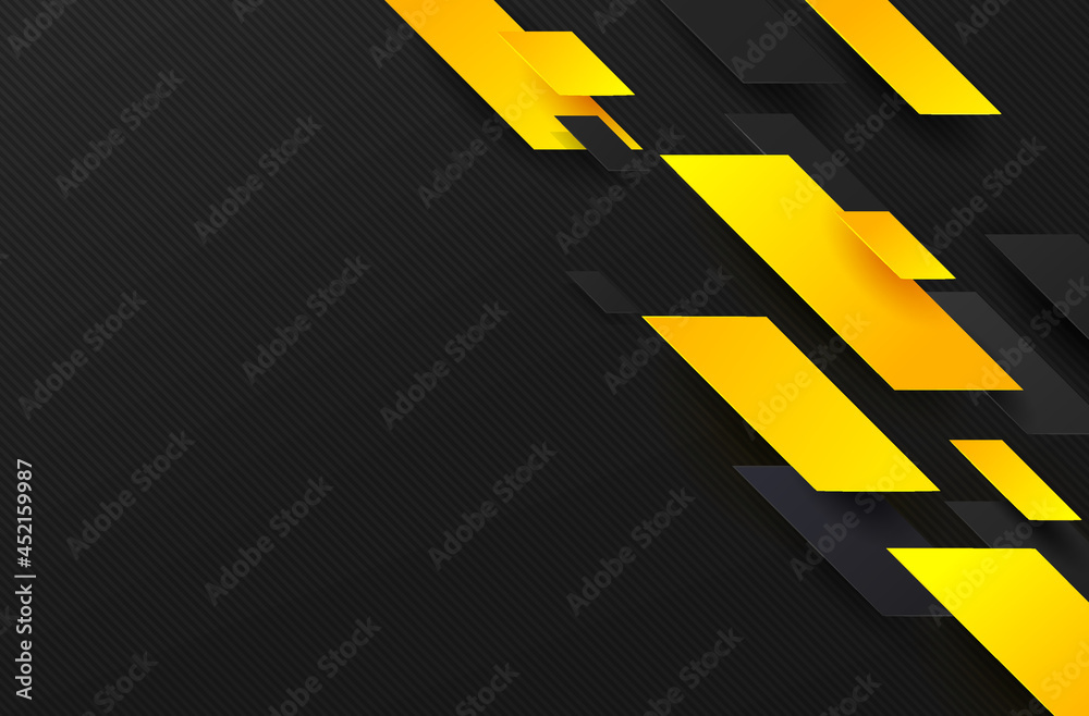 Poster abstract black background with dynamic yellow and black geometric pattern. modern futuristic corpora