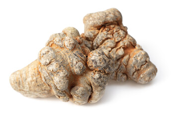 Dried notoginseng roots isolated on white background