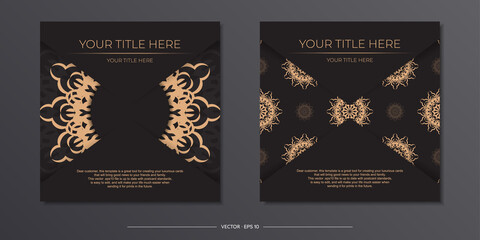 Stylish Ready-to-print postcard design in black with Greek patterns. Invitation card template with vintage ornament.