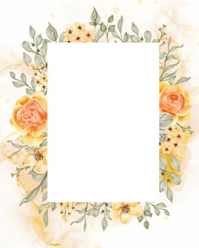 talitha rose yellow orange flower frame background with white space rectangle