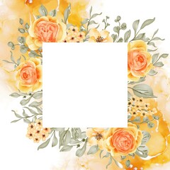 talitha rose yellow orange flower frame background with white space square