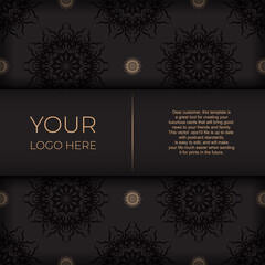 Stylish Ready-to-print postcard design in black with Greek patterns. Vector Invitation card template with vintage ornament.