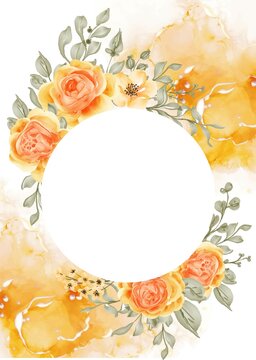 talitha rose flower frame background with white space circle, rose orange yellow