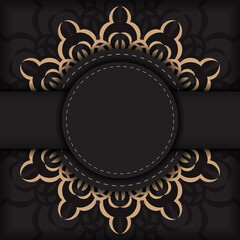Stylish vector postcard design in black color with Greek ornament. Stylish invitation card with vintage patterns.