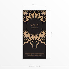 Stylish Vector Ready-to-Print Black Color Postcard Design with Greek Patterns. Invitation card template with vintage ornament.