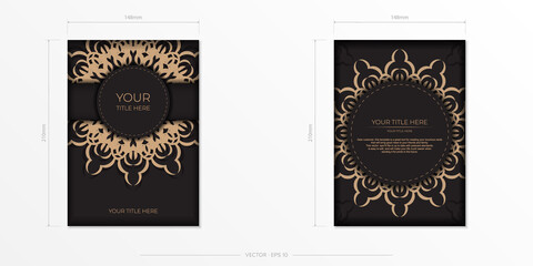 Stylish invitation card with vintage patterns. Stylish card design in black color with greek