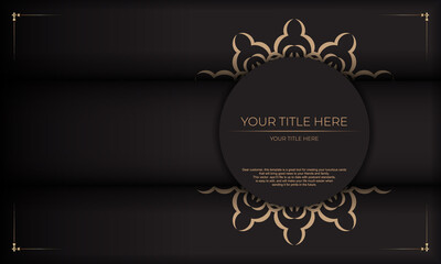 Invitation card design with luxurious patterns. Black banner with Greek ornaments and place for your text.