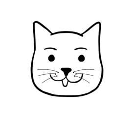 Cute hand drawn cat isolated on white background, funny cat, adorable home pet artwork.