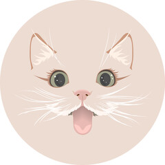 Isolated vector illustration cute cat face with tongue. For decoration and color printing.