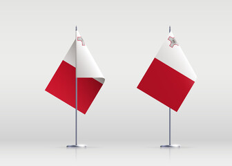 Malta flag state symbol isolated on background national banner. Greeting card National Independence Day of the Republic of Malta. Illustration banner with realistic state flag.
