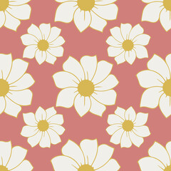 Hand drawn outline flower vector seamless repeat pattern print background