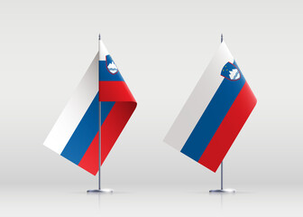 Slovenia flag state symbol isolated on background national banner. Greeting card National Independence Day of the Republic of Slovenia. Illustration banner with realistic state flag.