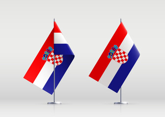 Croatia flag state symbol isolated on background national banner. Greeting card National Independence Day of the Republic of Croatia. Illustration banner with realistic state flag.
