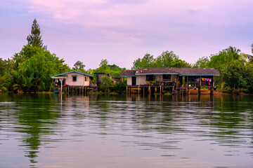 Fototapeta na wymiar House on the Tapi River countryside at Surat Thani, Thailand.