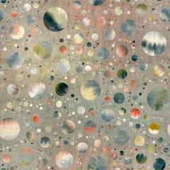 Seamless abstract circle geo pattern surface print. High quality illustration. Gorgeous design of random packed circles filled with tie dye patches. Psychedelic modern floor swatch. Textured material.