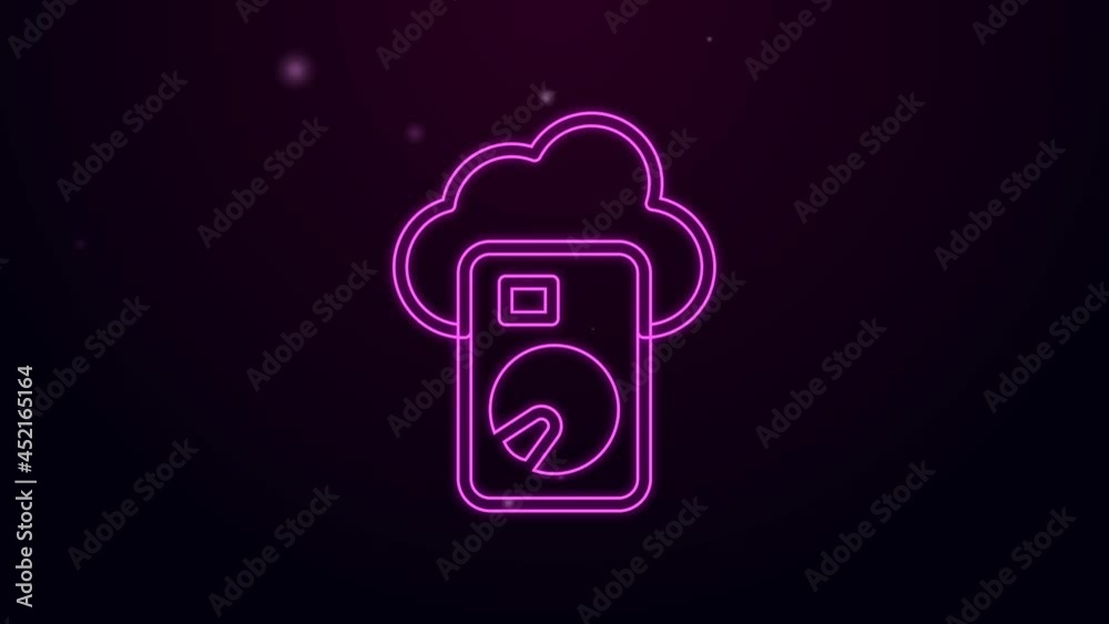 Poster glowing neon line cloud database icon isolated on black background. cloud computing concept. digital
