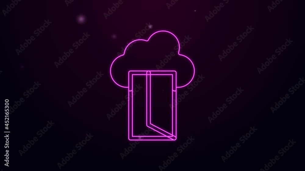 Poster glowing neon line cloud database icon isolated on black background. cloud computing concept. digital