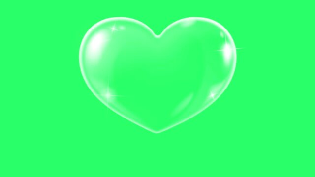 Animation white heart shape floating on green background.