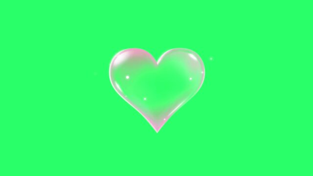 Animation pink heart shape floating on green background.