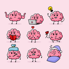 Set of cute brain vector mascot