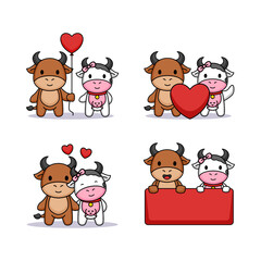 Cute couple cow romance in Valentine's Day