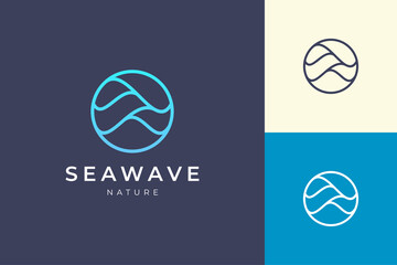 Simple sea logo template in circle and wave shape