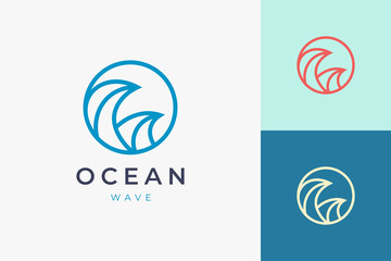 Surf or beach logo template in circle sea wave shape