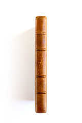 Old book spine on white background
