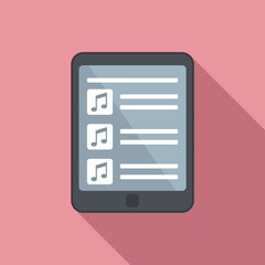 Tablet playlist icon flat vector. Song list app