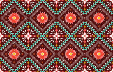 Ikat Indian ethnic pattern. Aztec fabric carpet mandala ornament boho chevron textile decoration wallpaper. Tribal oriental traditional embroidery vector illustrations background.