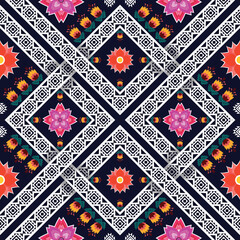 Fototapeta premium Ikat Indian ethnic pattern. Aztec fabric carpet mandala ornament boho chevron textile decoration wallpaper. Tribal oriental traditional embroidery vector illustrations background.