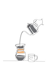 Continuous one line dripper of coffee. Hand drawing art brewing coffee theme. Vector illustration