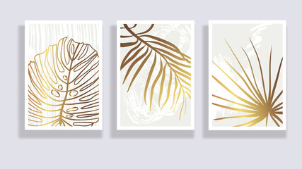 Fototapeta na wymiar Trendy set of minimalist abstract leaves and abstract forms. Minimal botanical wall art. Mid century modern graphic. Plant art design for social media, blog post, print, cover, wallpaper. Vector