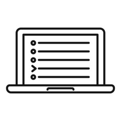 Laptop new playlist icon outline vector. Music album