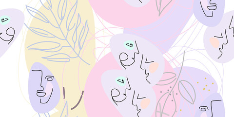 Face line pattern. Minimal art one line drawing.