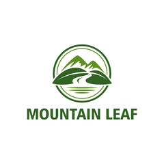 leaf mountain in circle badge logo